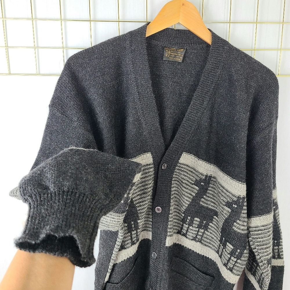 Alpaca Peruvian Wool Grandpa Vintage Cardigan Sweater - Picture 4 of 7